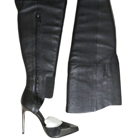 BCBGMAXAZARIA Concorde Stampede Over the Knee Black Leather Lizard Boots $695 - Picture 5 of 12
